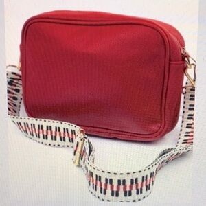 REDUCED Guitar Strap Adjustable Red Faux Leather Crossbody Bag NWT